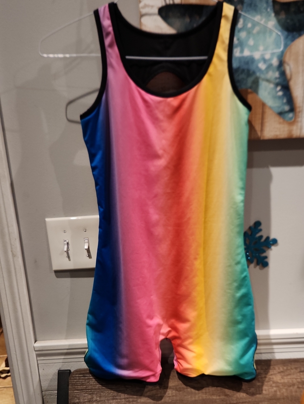 EUC TomboyX Rainbow Ombre Kids One-Piece Swim Bodysuit Sz M